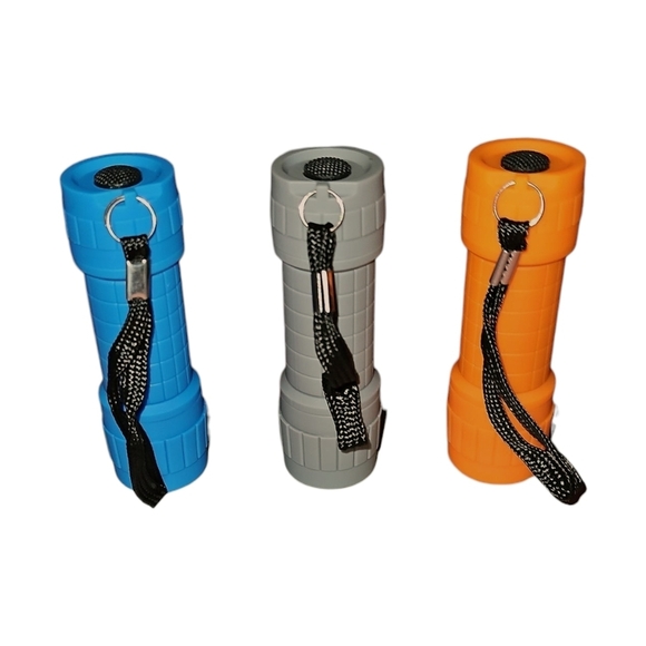 Set of Three Small LED Flashlights in Blue, Gray, and Orange, Easy Grip, NWOT - Picture 2 of 2